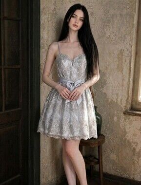 ​Say Yes to the Dress Silver Lace Homecoming Party Dress Sz 5/6 NWOT CC